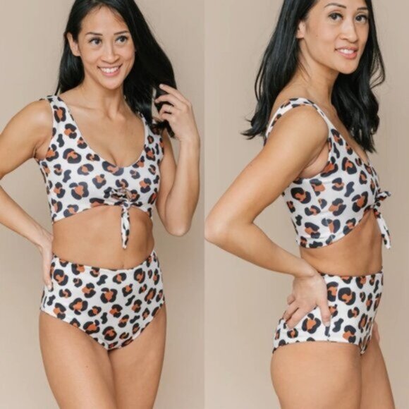 Imagine Perry Bikini Tulum Top & High Waisted Bottoms Classic Leopard - Picture 1 of 8